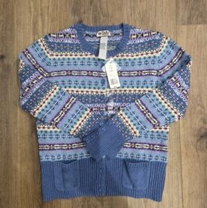NWT Tiara International Cardigan Sweater Blue Multi Women's Medium